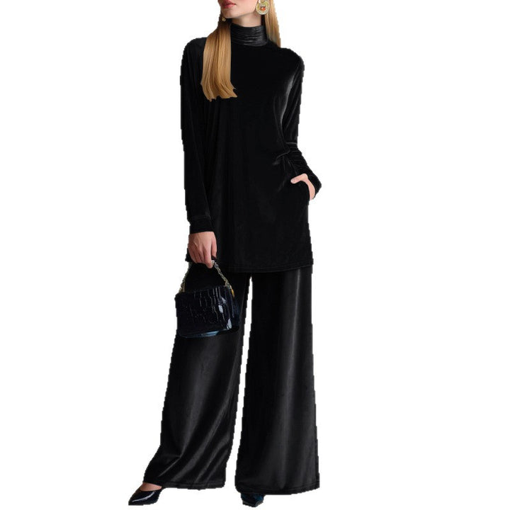 Damen Oversize-Samt-Set mit Rollkragen und weitem Palazzohose Echo Archiv