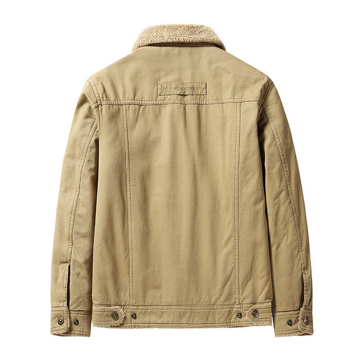 Herren Canvas-Blouson mit vollem Sherpa-Innenfutter, Hemdkragen und Utility-Brusttasche – Taviero