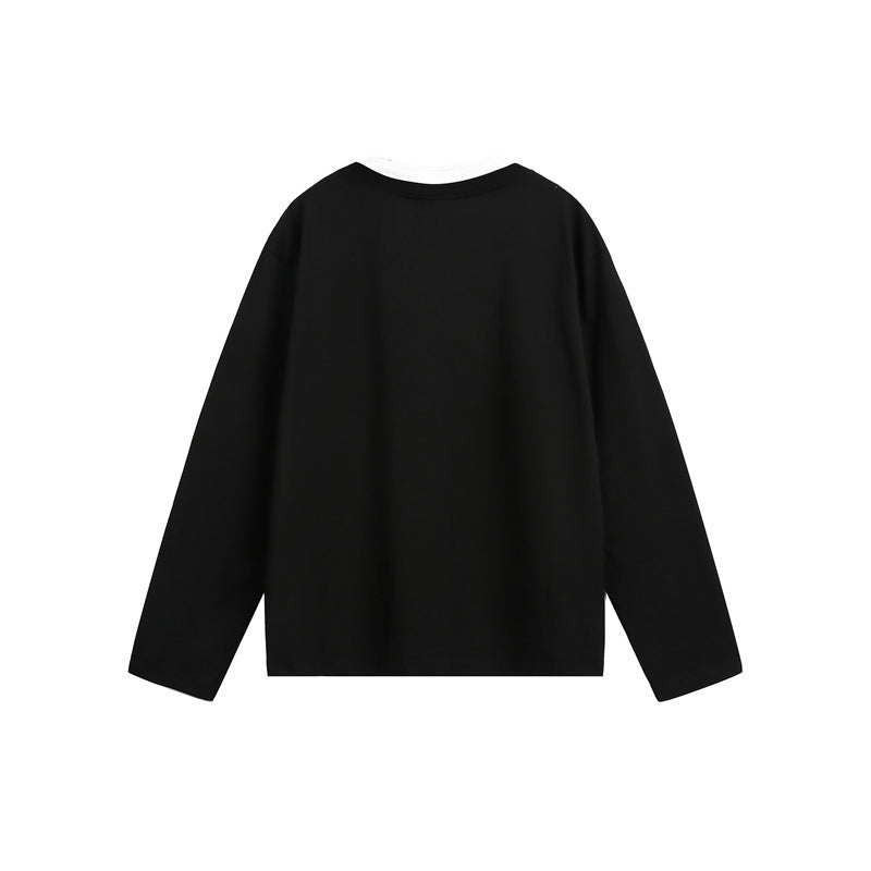 Unisex Lässiges Layering-Henley-Langarmshirt mit Kontrast-Doppelkragen Echoarchiv