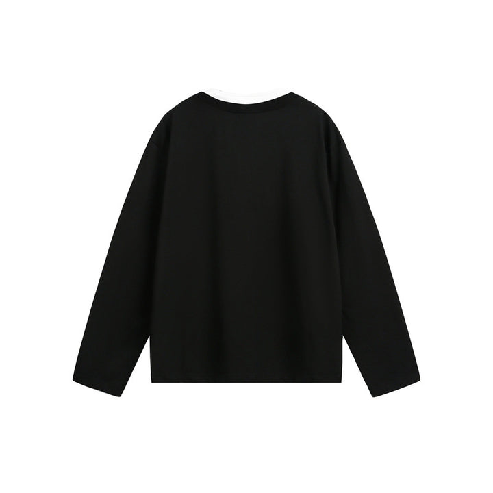 Unisex Lässiges Layering-Henley-Langarmshirt mit Kontrast-Doppelkragen Echoarchiv
