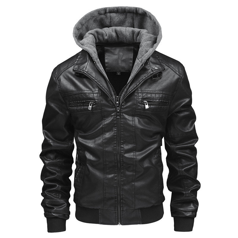 Herren Modische Kunstlederjacke mit integrierter Kapuze Echo Archiv