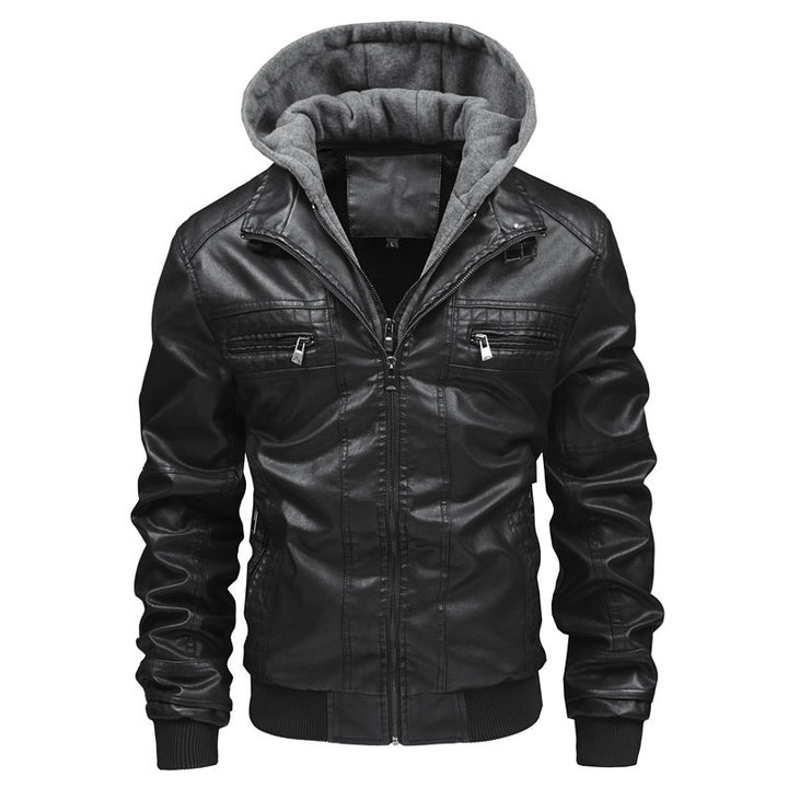 Herren Modische Kunstlederjacke mit integrierter Kapuze Echo Archiv