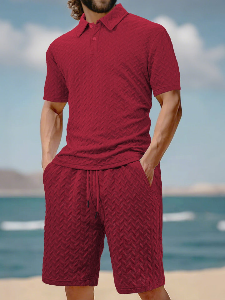 Herren nan geprägtes Strand-Ensemble mit offenem Kurzarm-Hemd und Kordel-Bermuda Echoarchiv