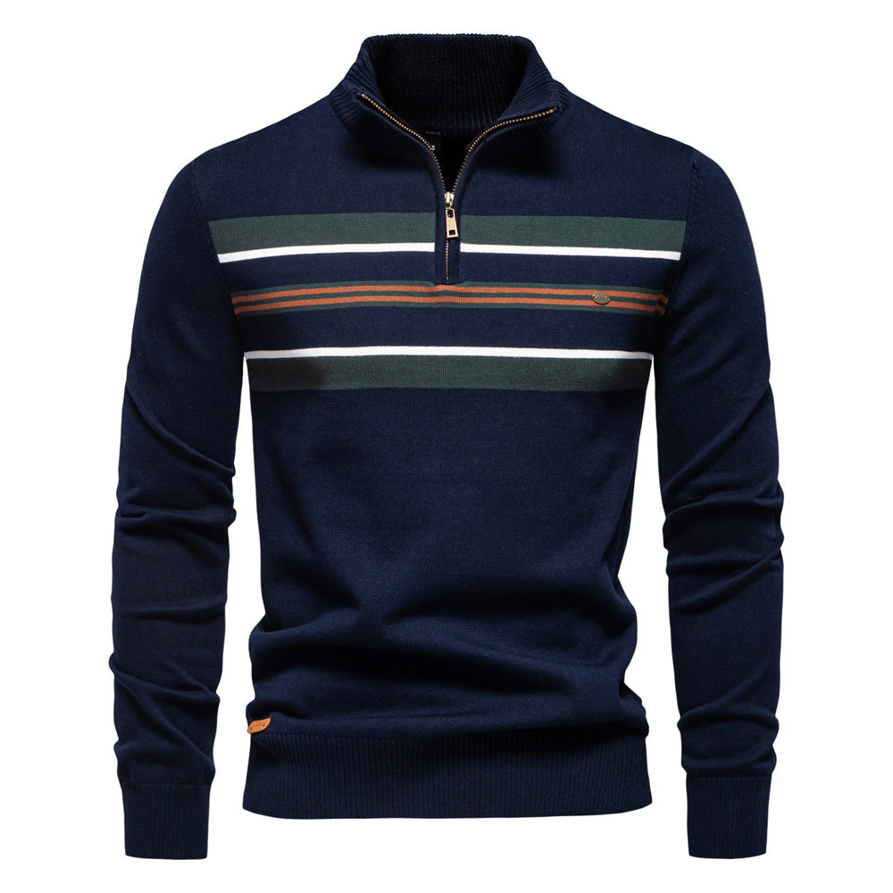 Herren Strickpullover mit halbem Reißverschluss und modischen Streifen Echoarchiv