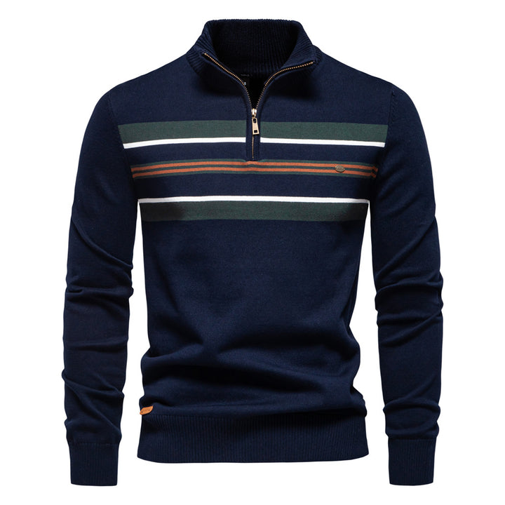 Herren Strickpullover mit halbem Reißverschluss und modischen Streifen Echoarchiv