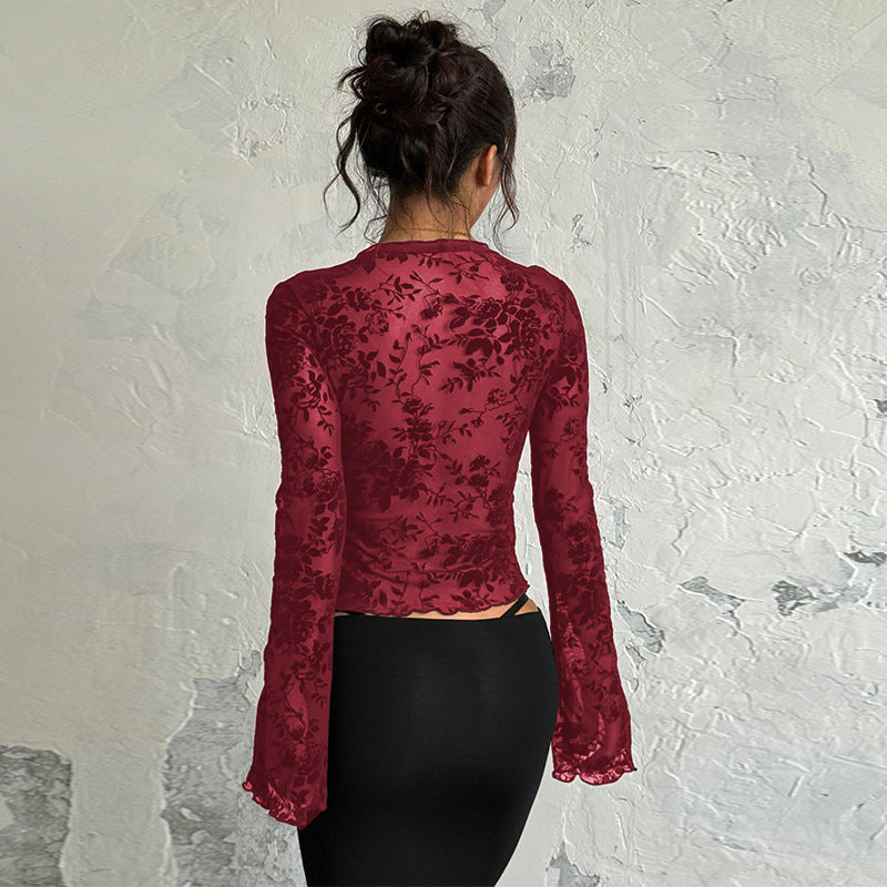 Damen Transparentes Spitzenoberteil mit floralem Design Echo Archiv