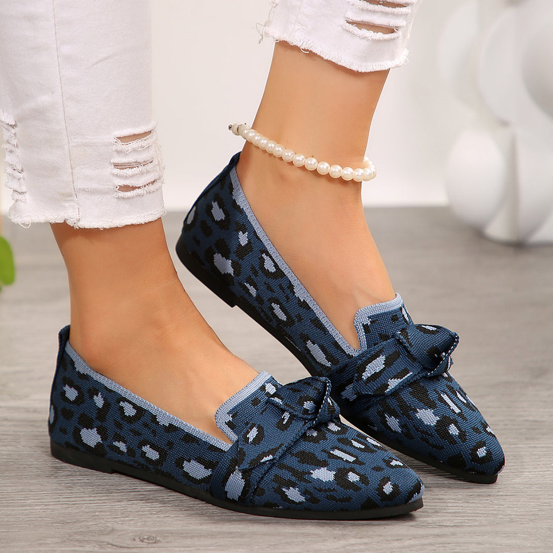 Damen  spitze Slipper aus gestricktem Animal-Print mit dekorativer Schleife und gepolstertem Komfortfußbett Echo Archiv