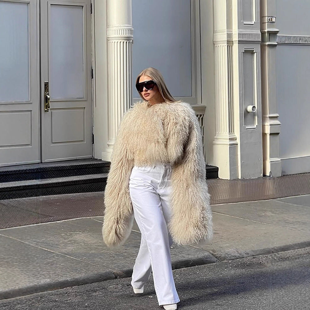 Damen Extravaganter Oversize-Fauxfur-Mantel mit langfloriger Lockenstruktur Echoarchiv