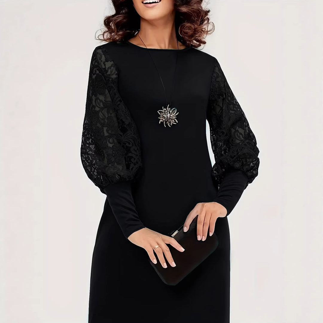 Damen elegantes Kleid mit Spitzenärmeln und tailliertem Schnitt Echo Archiv