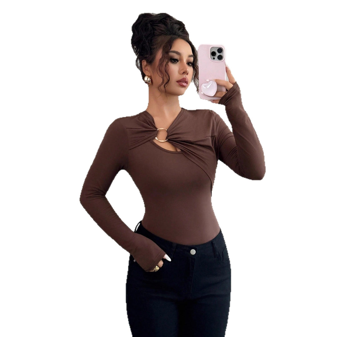 Damen nan figurbetonter Langarm-Body mit Leopardenprint und Zier-Ring Echo Archiv