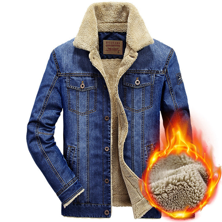 Herren Jeansjacke im Aviator‑Look mit komplettem Sherpa‑Futter und Umlegekragen – Denvaro