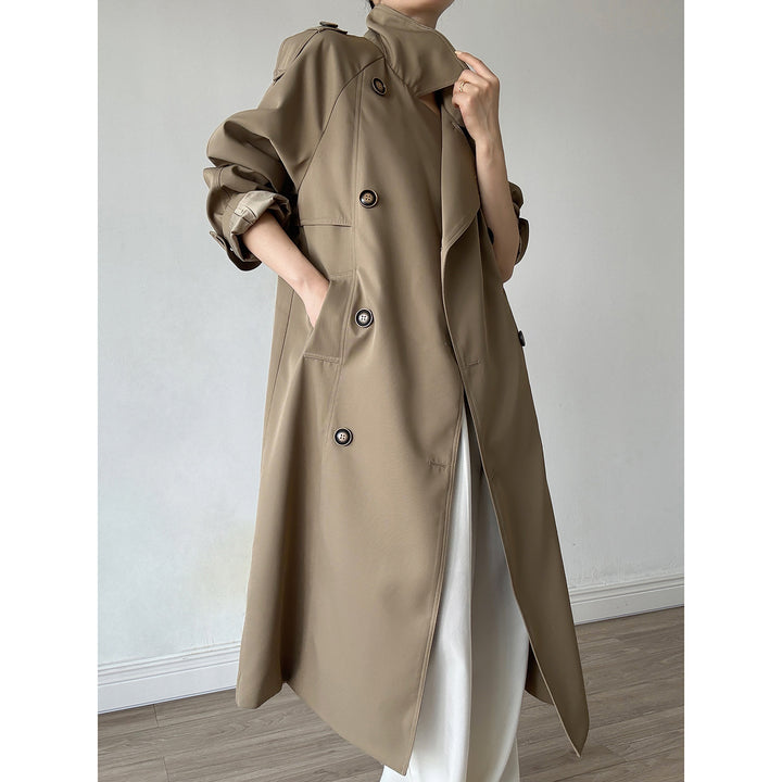 Damen Oversize Mantel im Trench-Stil mit Raglanärmeln und doppelreihiger Knopfleiste Echoarchiv