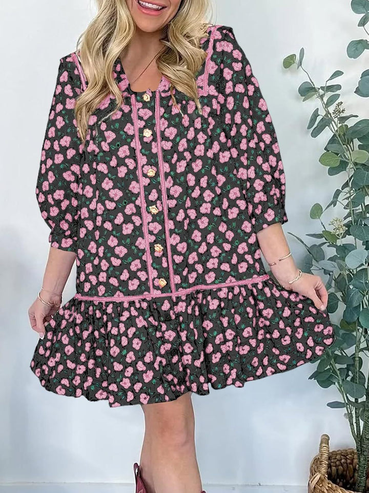 Damen Florales Mini-Hemdkleid mit übergroßem Matrosenkragen Echo Archiv