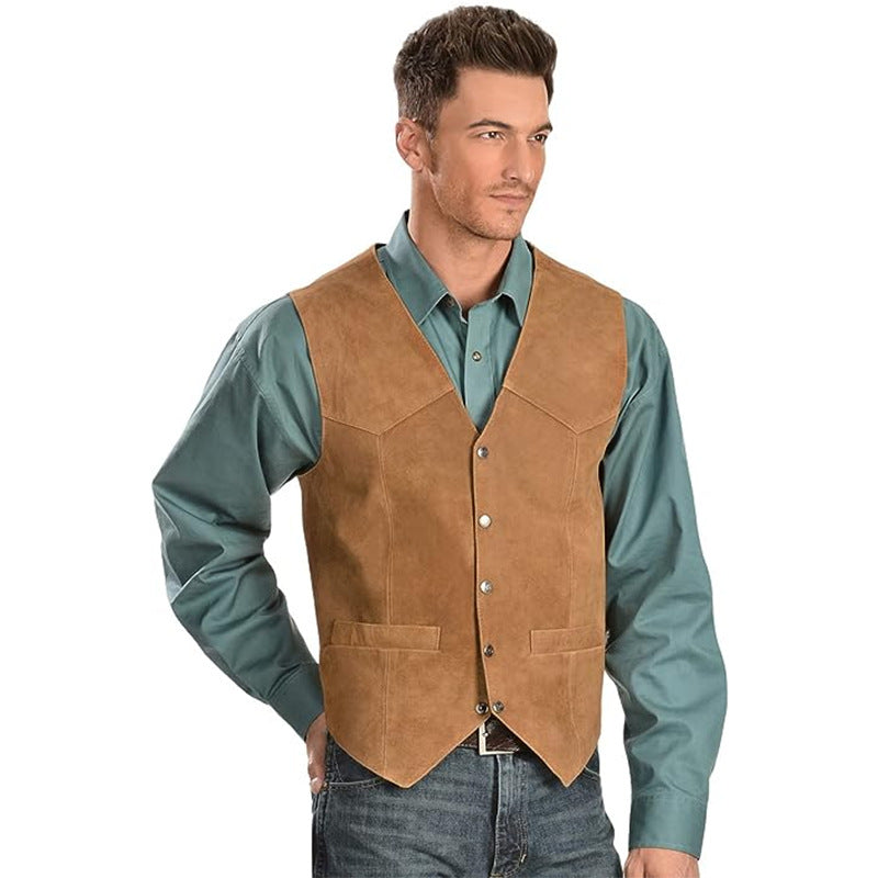 Herren Elegante Wildlederweste mit praktischen Taschen und klassischem Schnitt Echoarchiv