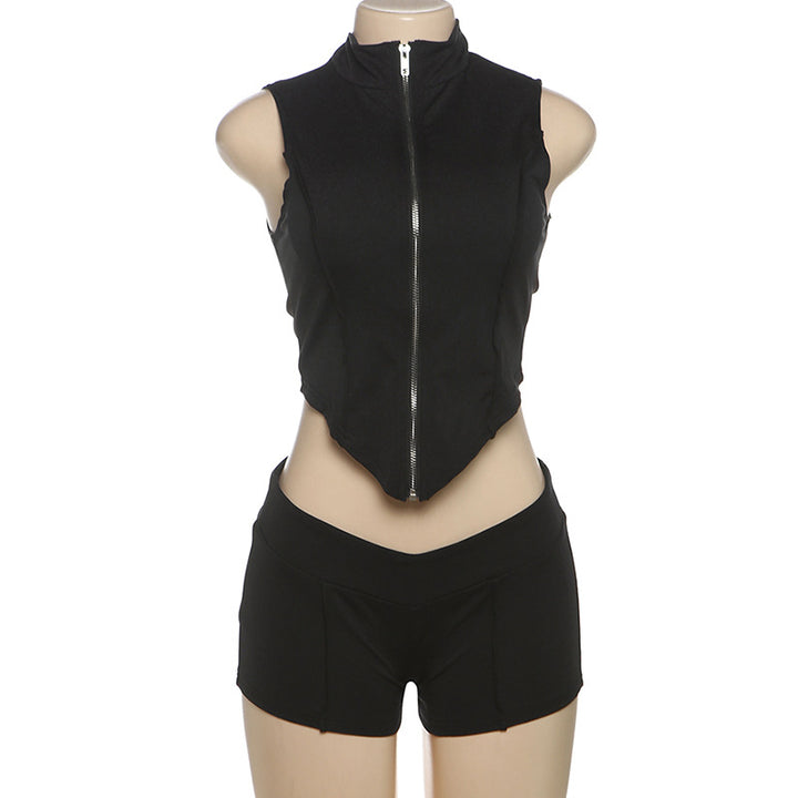 Damen Sportliches Zweiteiliges Set mit Stehkragen und kurzem Schnitt Echo Archiv