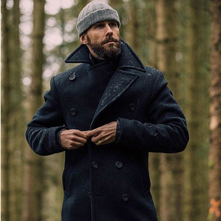 Herren eleganter doppelreihiger Wollmantel mit strukturiertem Obermaterial Echoarchiv