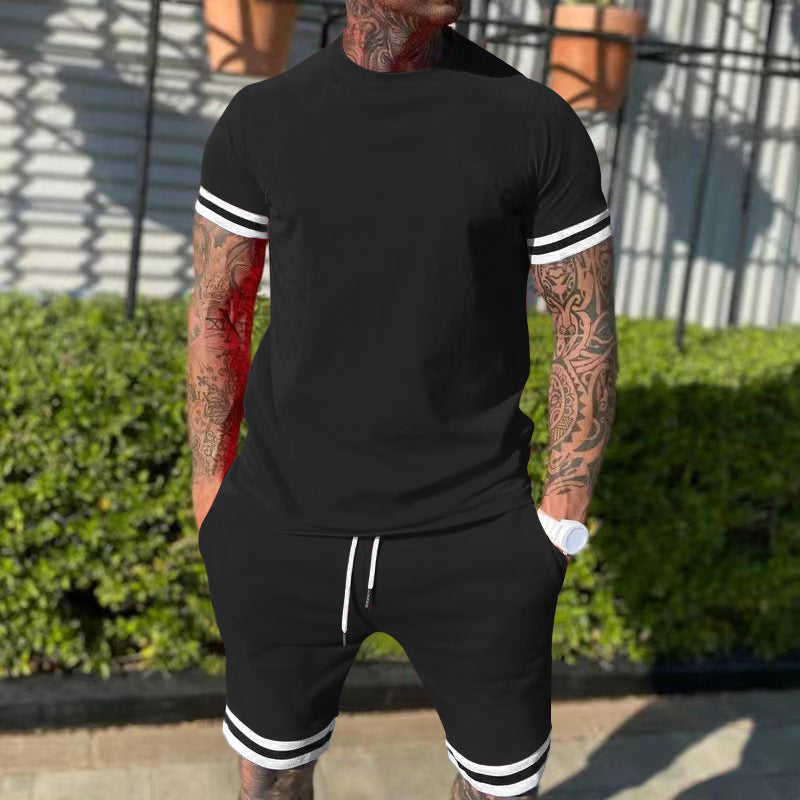 Herren nan sportliches Freizeitset aus Baumwolljersey mit Rundhalsshirt und Kordel-Kurzhose Echo Archiv