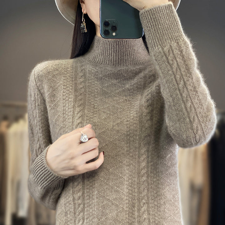 Damen Weicher Zopfstrick-Mockneck-Pullover mit leichtem Mohair-Effekt Echoarchiv