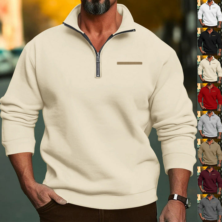 Herren nan hochwertiger Sweatpullover mit Metall-Halbzip, verstärktem Stehkragen und dezenter Brustpaspel Echo Archiv