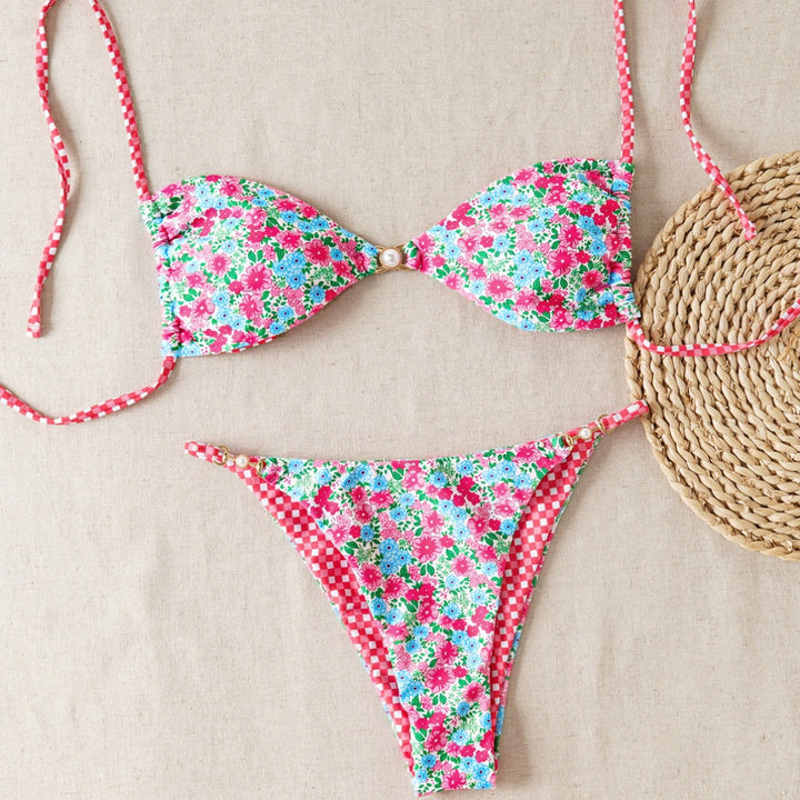 Damen Bikini-Set mit raffiniertem Leopardenmuster und eleganten Perlendetails Echo Archiv