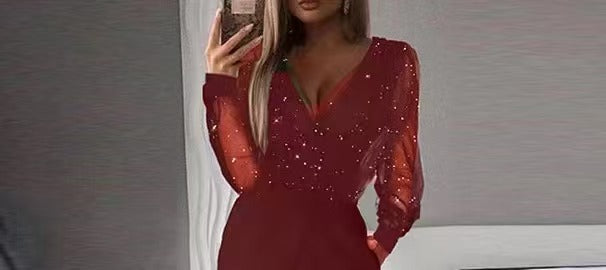 Damen Eleganter Jumpsuit mit transparenten Ärmeln und funkelnden Details Echo Archiv