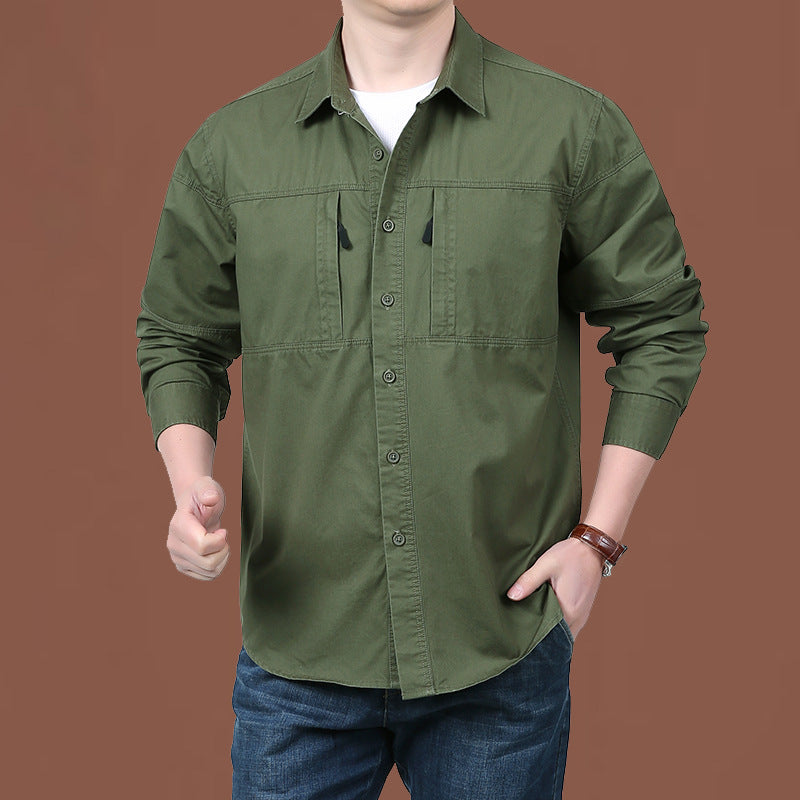 Herren nan leichtes Baumwoll-Utility-Overshirt mit zwei verdeckten Brusttaschen und klassischem Kentkragen Echo Archiv