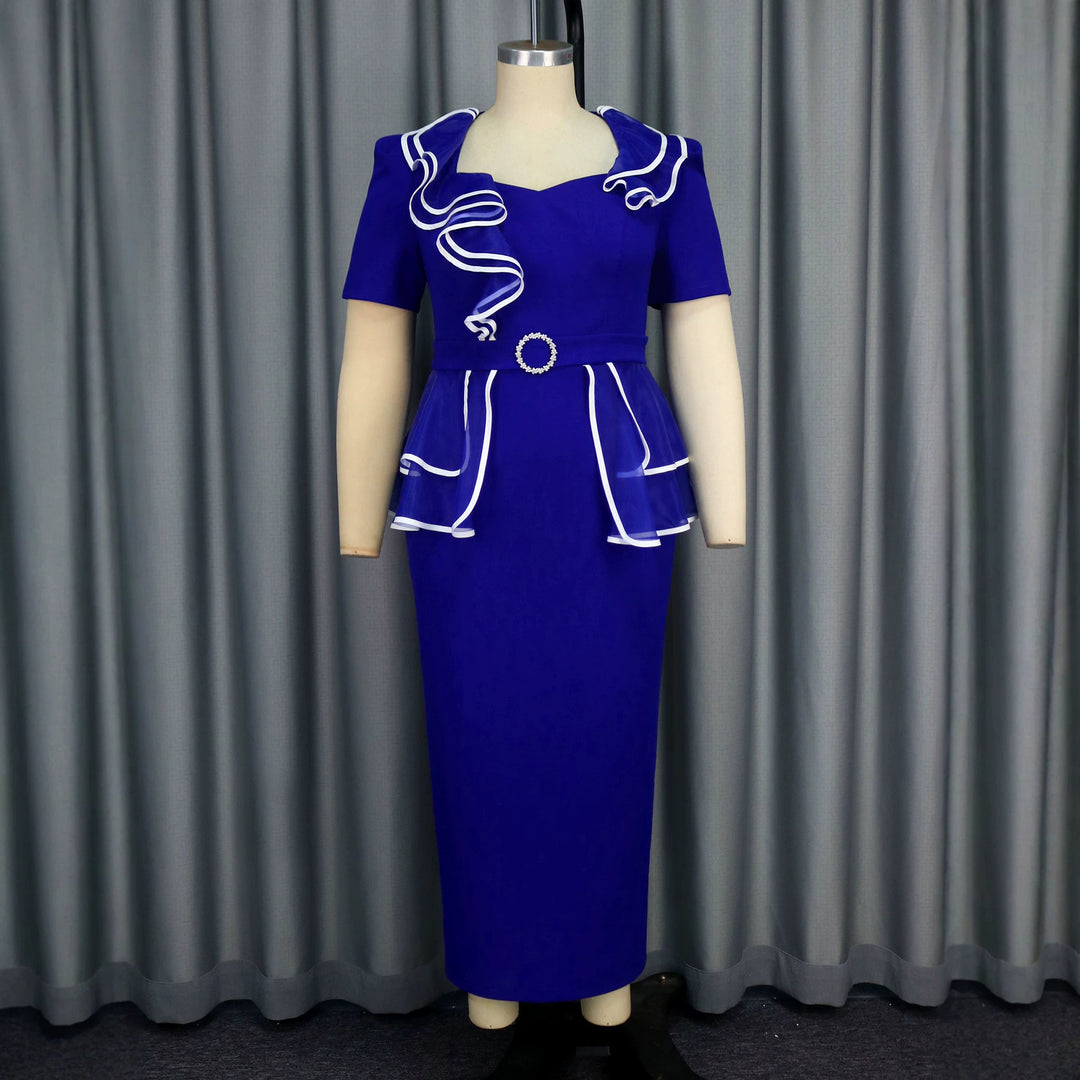 Damen elegantes Midikleid mit Rüschendetails und tailliertem Gürtel Echo Archiv