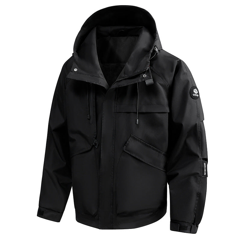 Herren Wasserabweisende Utility-Outdoorjacke mit Kapuze, Mehrfachtaschen & verstellbaren Manschetten Echoarchiv