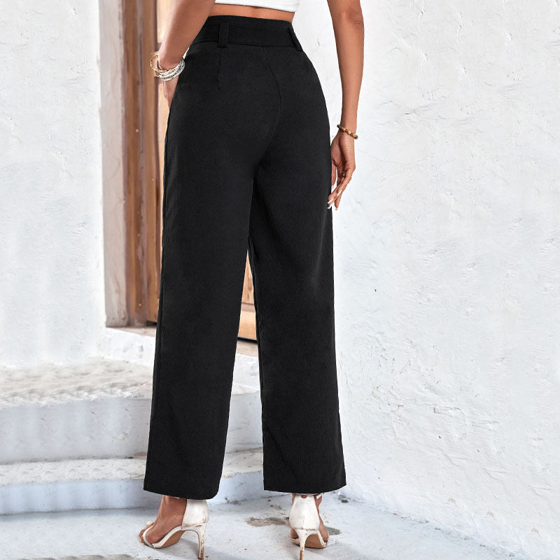 Damen Elegante Hochbund-Hose mit weitem Bein und Bindegürtel Echoarchiv