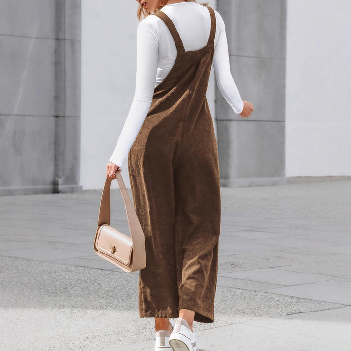 Damen Lässige Cord-Latzhose mit weitem Bein & verstellbaren Trägern – Avérine