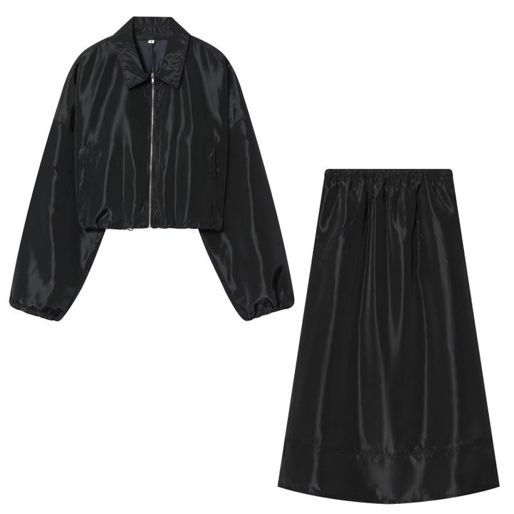Damen Cropped Bomberjacke aus Satinoptik mit Reißverschluss und elastischem Saum Echo Archiv