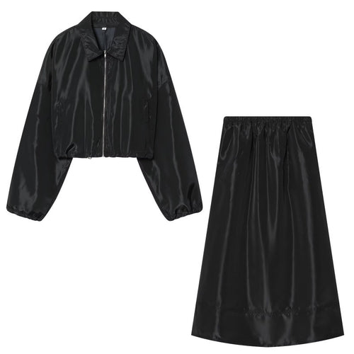 Damen Cropped Bomberjacke aus Satinoptik mit Reißverschluss und elastischem Saum Echo Archiv