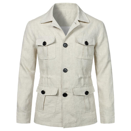 Herren nan Utility-Jacke aus Leinen mit vier aufgesetzten Taschen und taillierter Silhouette Echo Archiv