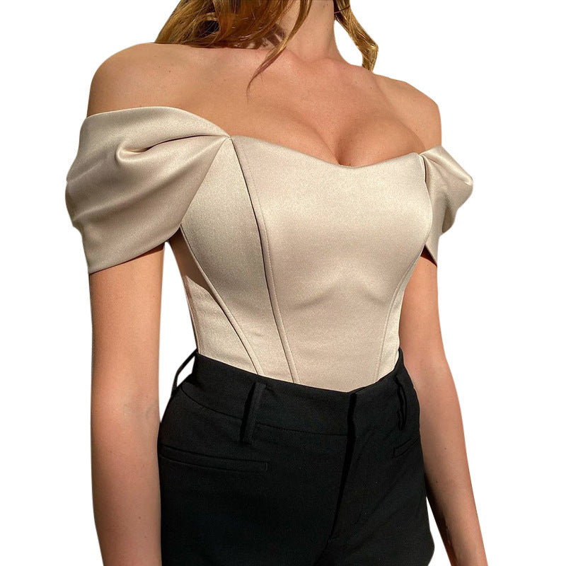 Damen elegantes Satin-Bustier mit Schulterdetails Echo Archiv