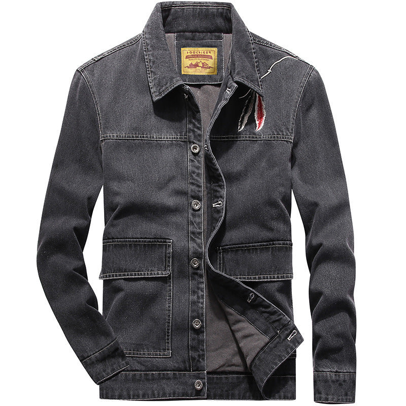 Herren Jeansjacke mit Used-Effekt, aufgesetzten Taschen und eingesticktem Rissdetail – Denvaro