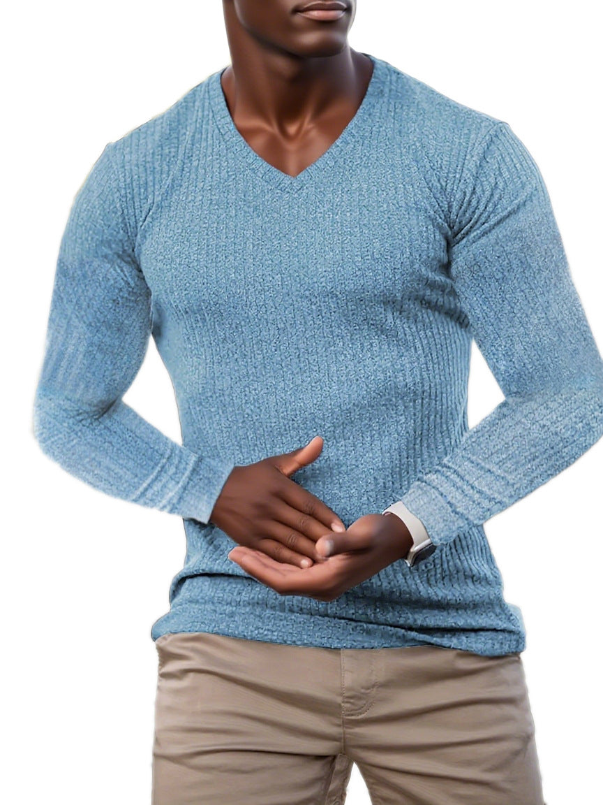 Herren elegantes V-Ausschnitt Pullover aus strukturiertem Strickmaterial Echoarchiv