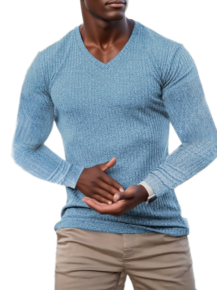 Herren elegantes V-Ausschnitt Pullover aus strukturiertem Strickmaterial Echoarchiv