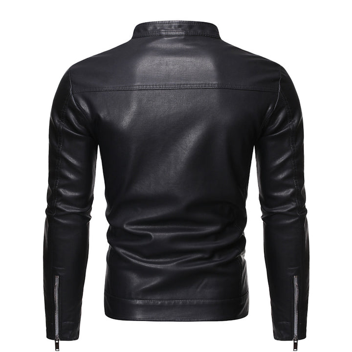 Herren Lederjacke mit modernem Stehkragen und glattem Finish Echoarchiv