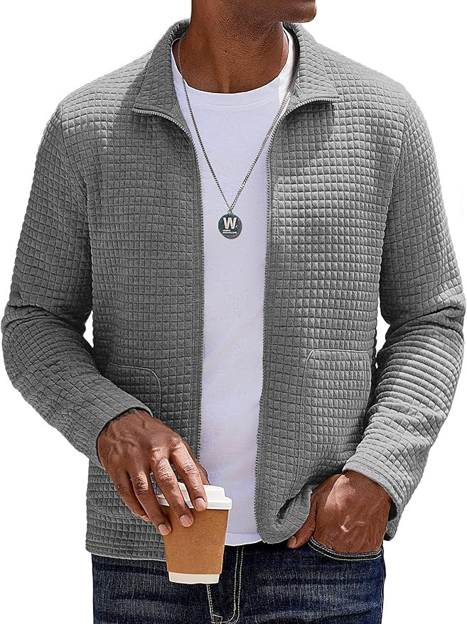 Herren Strukturierte Sweatjacke mit hohem Kragen und praktischen Taschen Echoarchiv