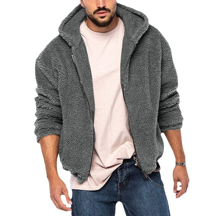 Herren nan voluminöse Sherpa-Hoodie Jacke mit Bomber-Schnitt, verdecktem Reißverschluss und Ärmeltasche Echo Archiv