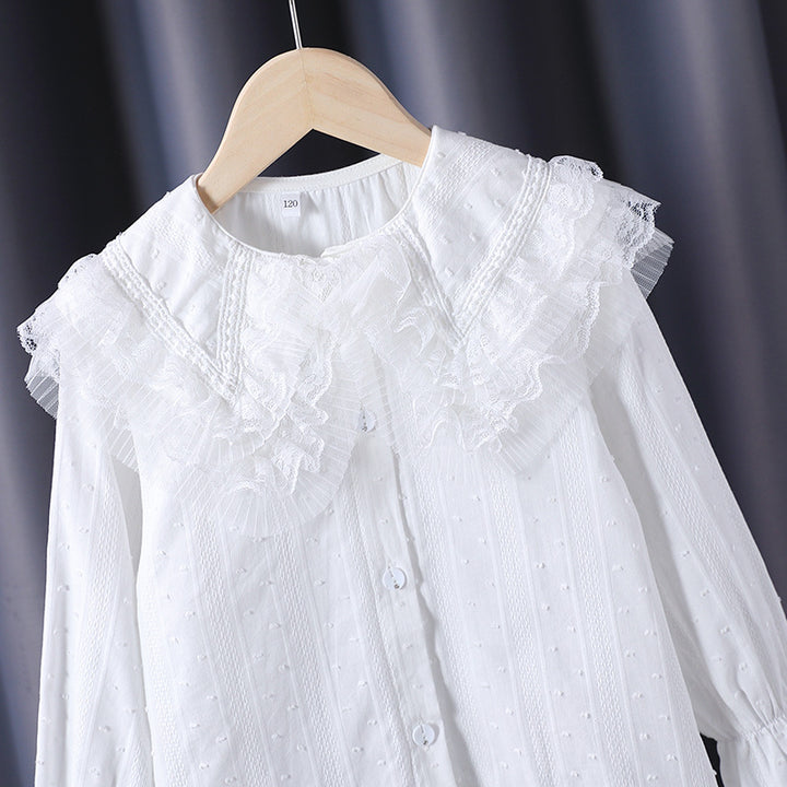 Mädchen Bluse mit voluminösem Rüschenkragen und feinen Stickereien Echo Archiv