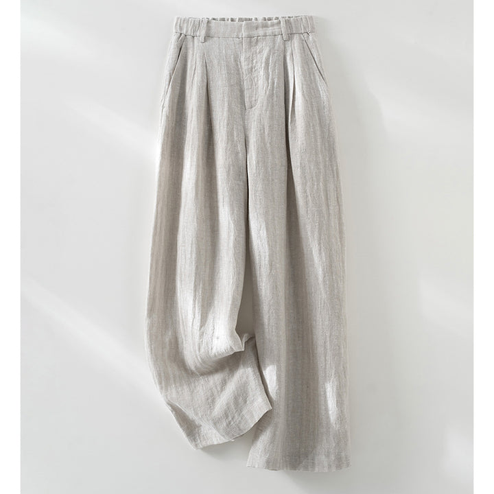 Damen Weite Leinenhose mit hoher Taille, Bundfalten und legerer Palazzosilhouette Echoarchiv