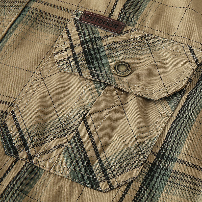 Herren nan karriertes Baumwoll-Flanellhemd mit Brusttaschen und klassischer Knopfleiste Echo Archiv