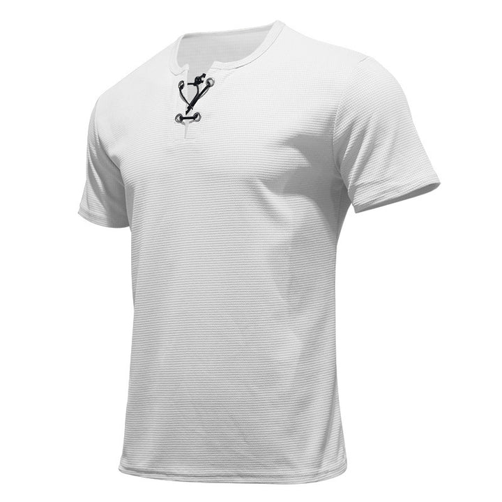 Herren lässiges Kurzarm-Henley-T-Shirt mit strukturiertem Design und Knopfleiste Echoarchiv