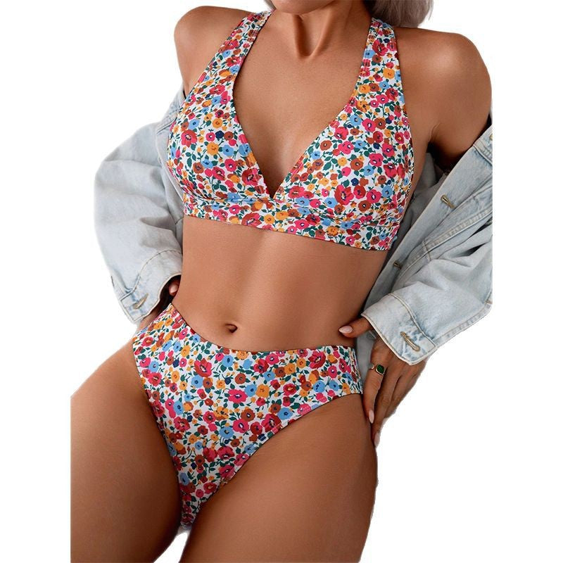 Damen Zweiteiliges Bikini-Set mit tiefem V-Ausschnitt und floralem Design Echo Archiv