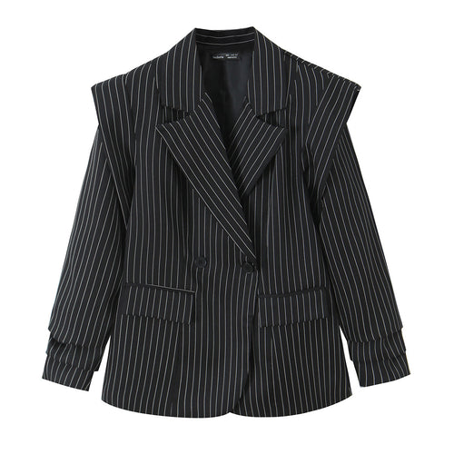Damen Zweireihiger Oversize-Blazer mit markanten Schulterpolstern und Nadelstreifen Echo Archiv