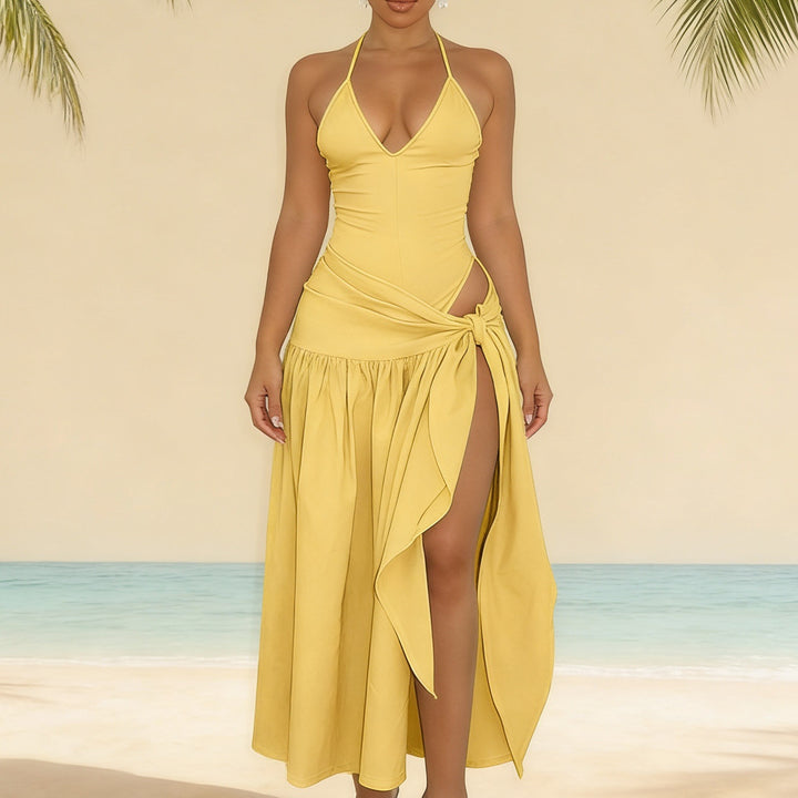 Damen Maxikleid mit knackigem V-Ausschnitt und verspielten Drapierungen Echo Archiv