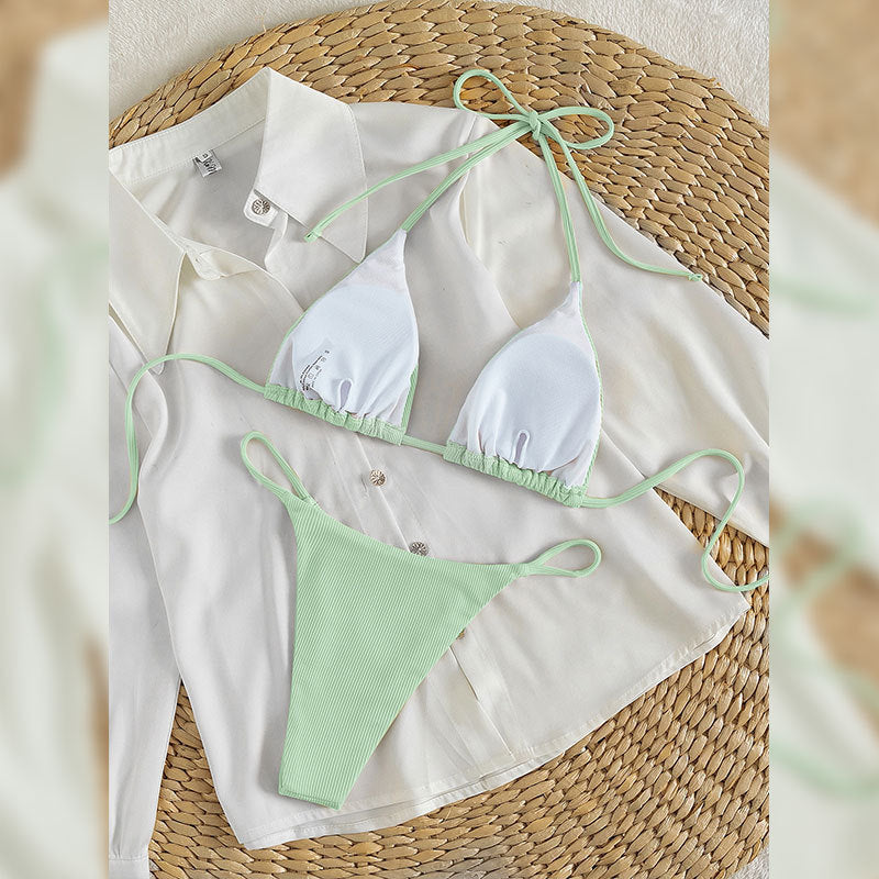 Damen Triangel-Bikini mit verstellbaren Bändern und rippierter Textur Echoarchiv