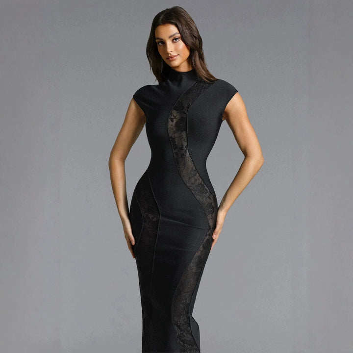 Damen Elegantes Kleid mit transparenten Spitzeinsätzen Echo Archiv