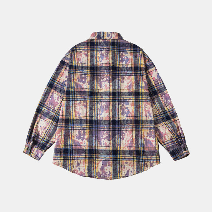 Unisex Overshirt-Hemdjacke im karierten Baumwollmix mit künstlerischem Paint‑Effekt Echoarchiv